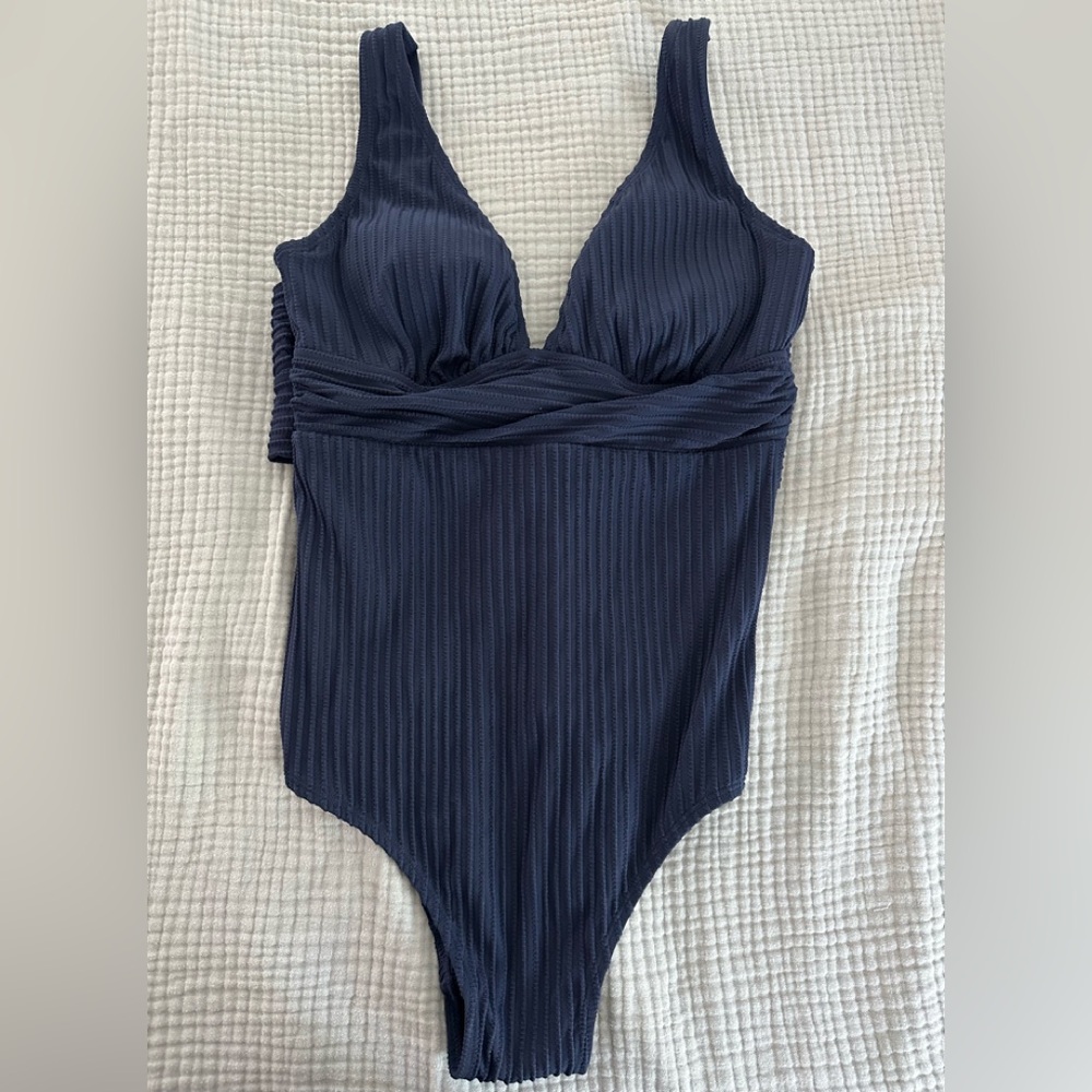 Cupshe Deep Blue Ribbed Swimwear